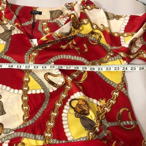 Red Gold Buchona Chain Tassel Print Women's  7/8 Wide Sleeve Lightweight Top L - Picture 3 of 10